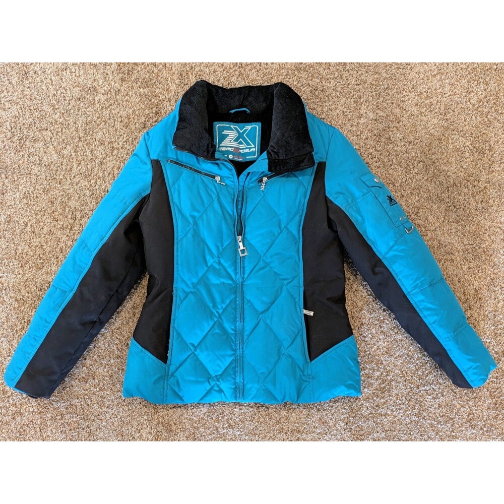 ZeroXposur Women's Medium Down Blend Puffer Ski Jacket Teal Blue Black Quilted